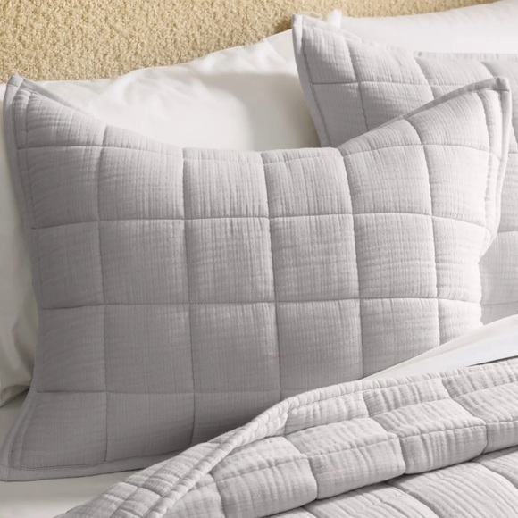 NWT QUINCE Organic Airy Gauze Box Quilt Sham Set Standard Fog Grey 3514 - Picture 3 of 10